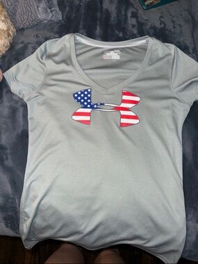 Under Armour Light Gray V-Neck Tee with American Flag Logo